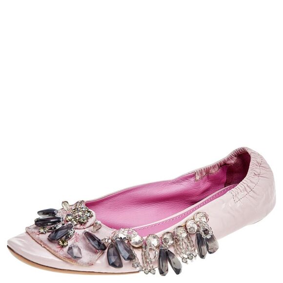 Louis Vuitton Pink Leather Embellished Ballet Flats Size 37.5 - Picture 1 of 4